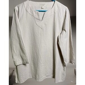 Appleseed's 3/4 Sleeve Tunic Top Women LP Beige Cotton Shirt Basic Lagenlook